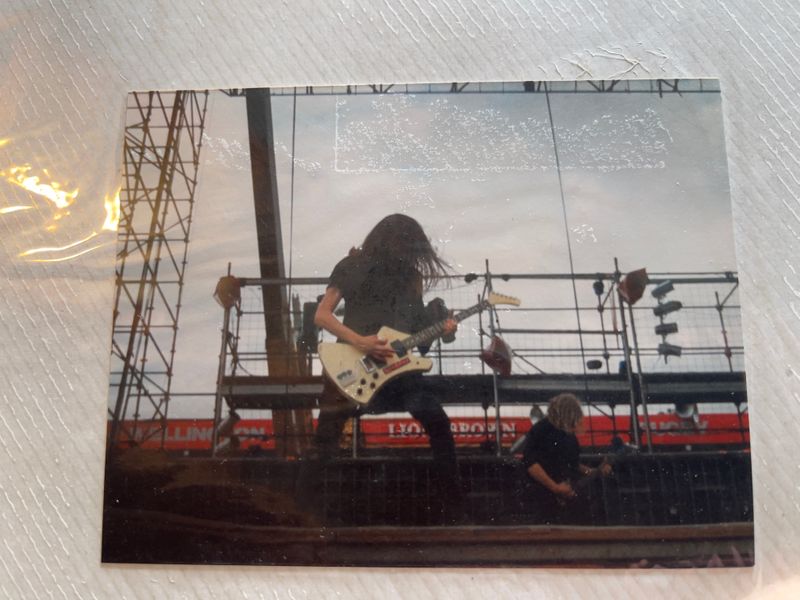 The amazingly skinny Jon Toogood of Shihad at Athletic Park, November 1991. Taken by me from the front barrier.